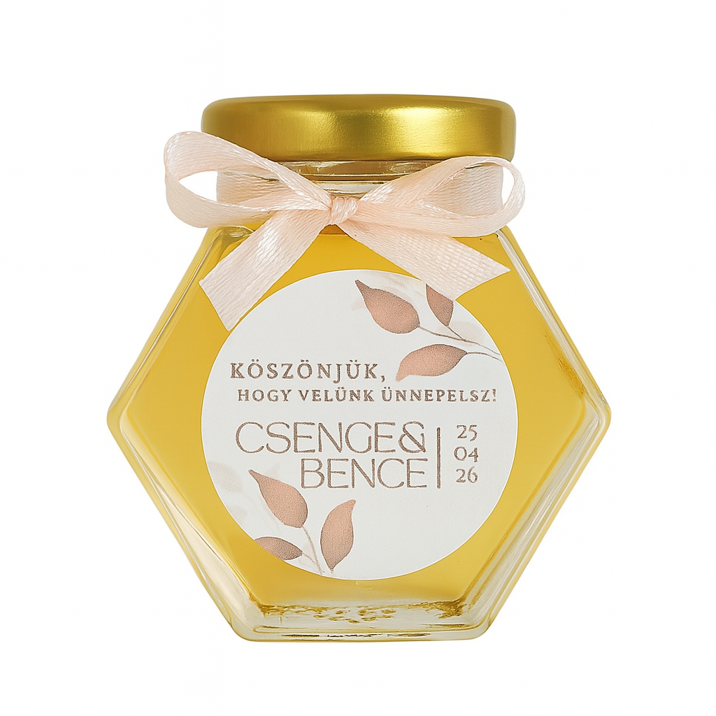 Mézes Esküvői Köszönetajándék/Köszönőajándék - Álló hexagon - 50 ml