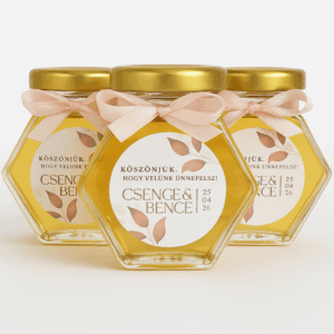 Mézes Esküvői Köszönetajándék/Köszönőajándék - Álló hexagon - 50 ml
